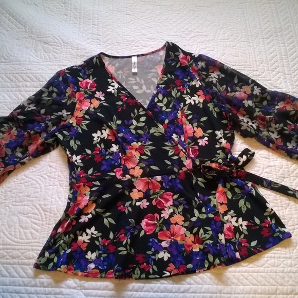 Floral Faux Wrap Blouse - Picture 1 of 9
